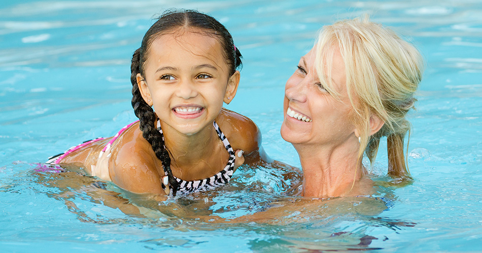 little girl and mom swimming, above ground pools, above ground swimming pools, highland pools, highland above ground pools